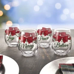 Drinking Glasses|Pfaltzgraff® Winterberry® Ribbon Set of 4 Stemless Wine Glasses