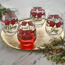 Drinking Glasses|Pfaltzgraff® Winterberry® Ribbon Set of 4 Stemless Wine Glasses