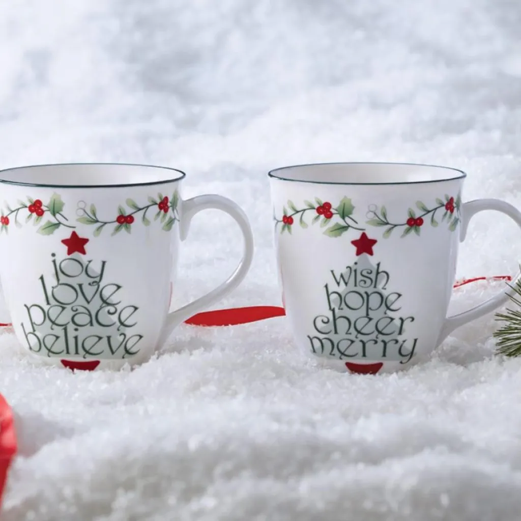 Coffee Mugs|Pfaltzgraff® Winterberry® Sentiment on Tree Mugs, Set of 2