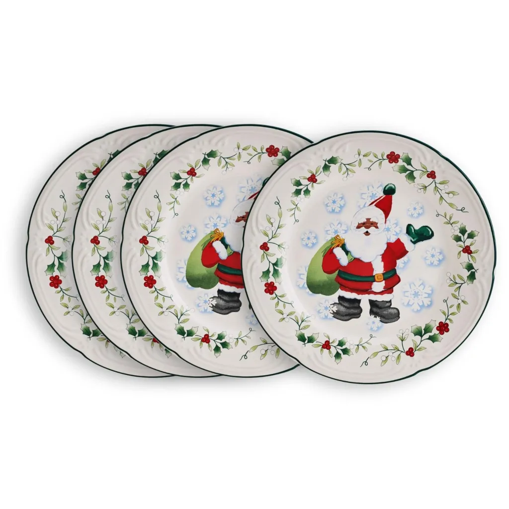 Salad Plates|Pfaltzgraff® Winterberry® Set of 4 African American Jolly Santa Salad Plate