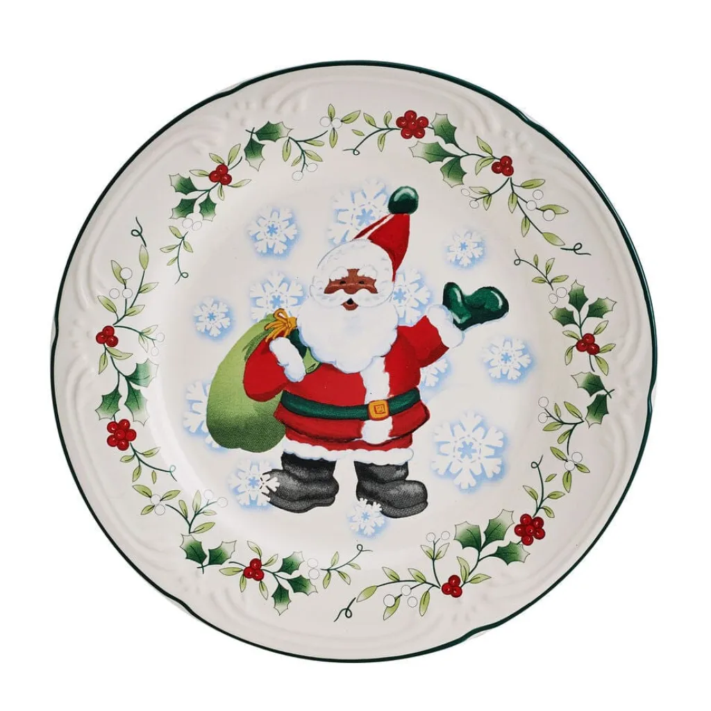 Salad Plates|Pfaltzgraff® Winterberry® Set of 4 African American Jolly Santa Salad Plate