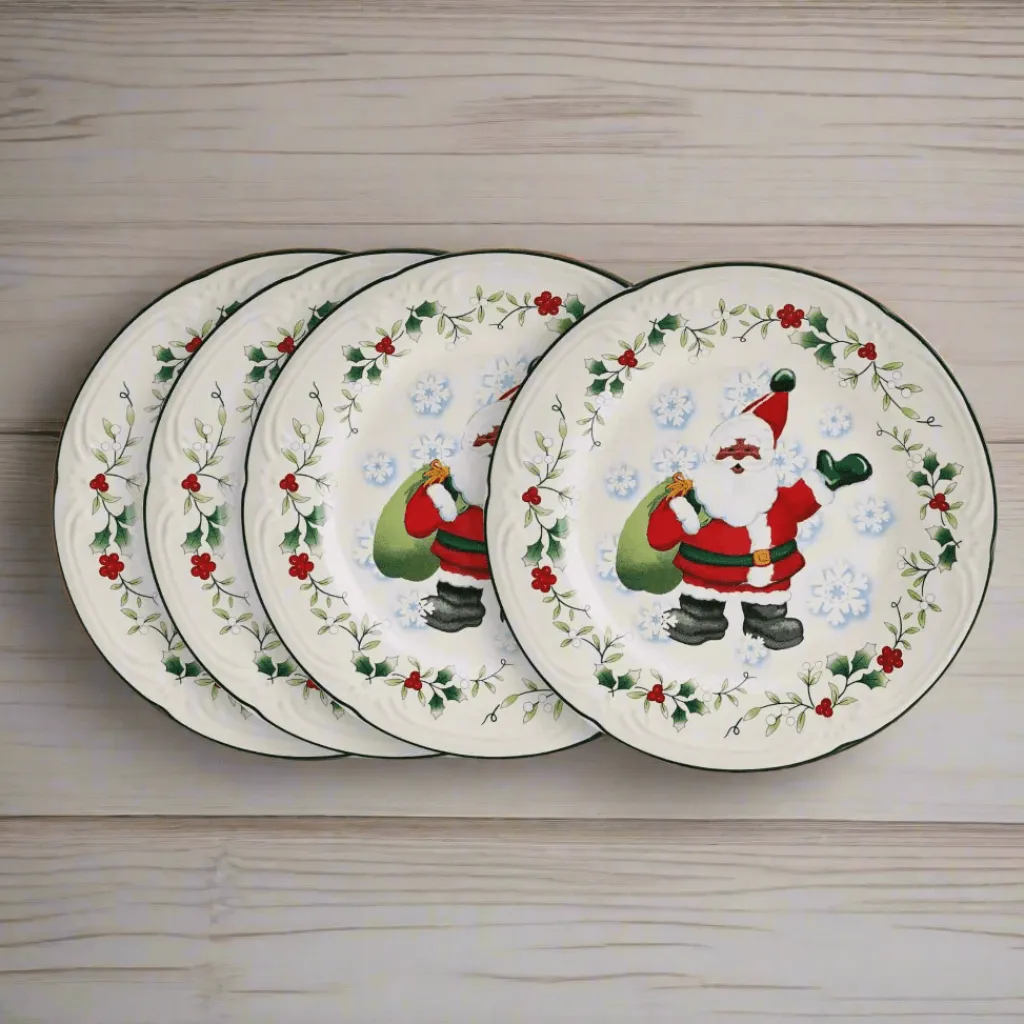 Salad Plates|Pfaltzgraff® Winterberry® Set of 4 African American Jolly Santa Salad Plate
