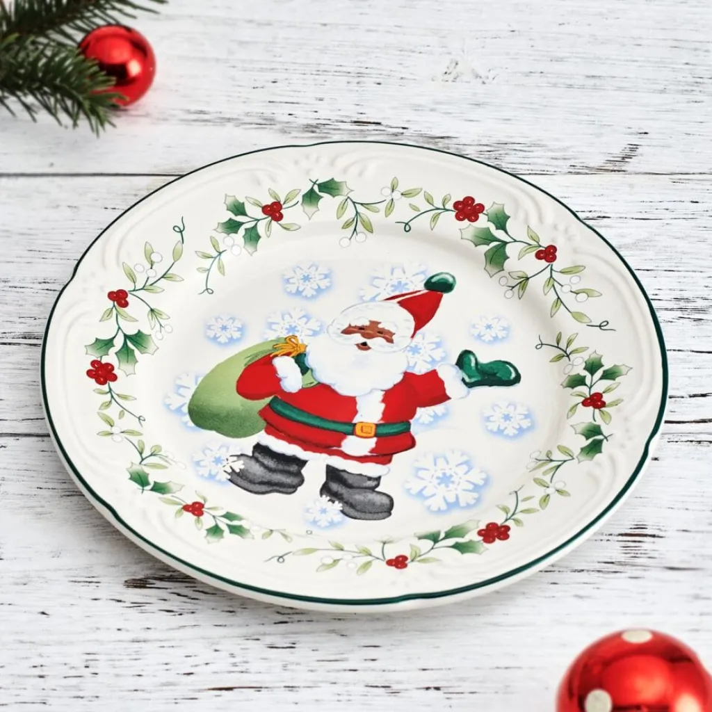 Salad Plates|Pfaltzgraff® Winterberry® Set of 4 African American Jolly Santa Salad Plate