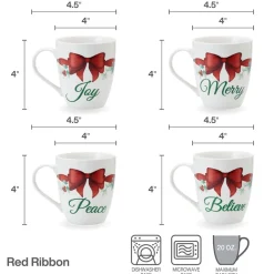 Coffee Mugs|Pfaltzgraff® Winterberry® Set of 4 Red Ribbon Sentiment Mugs