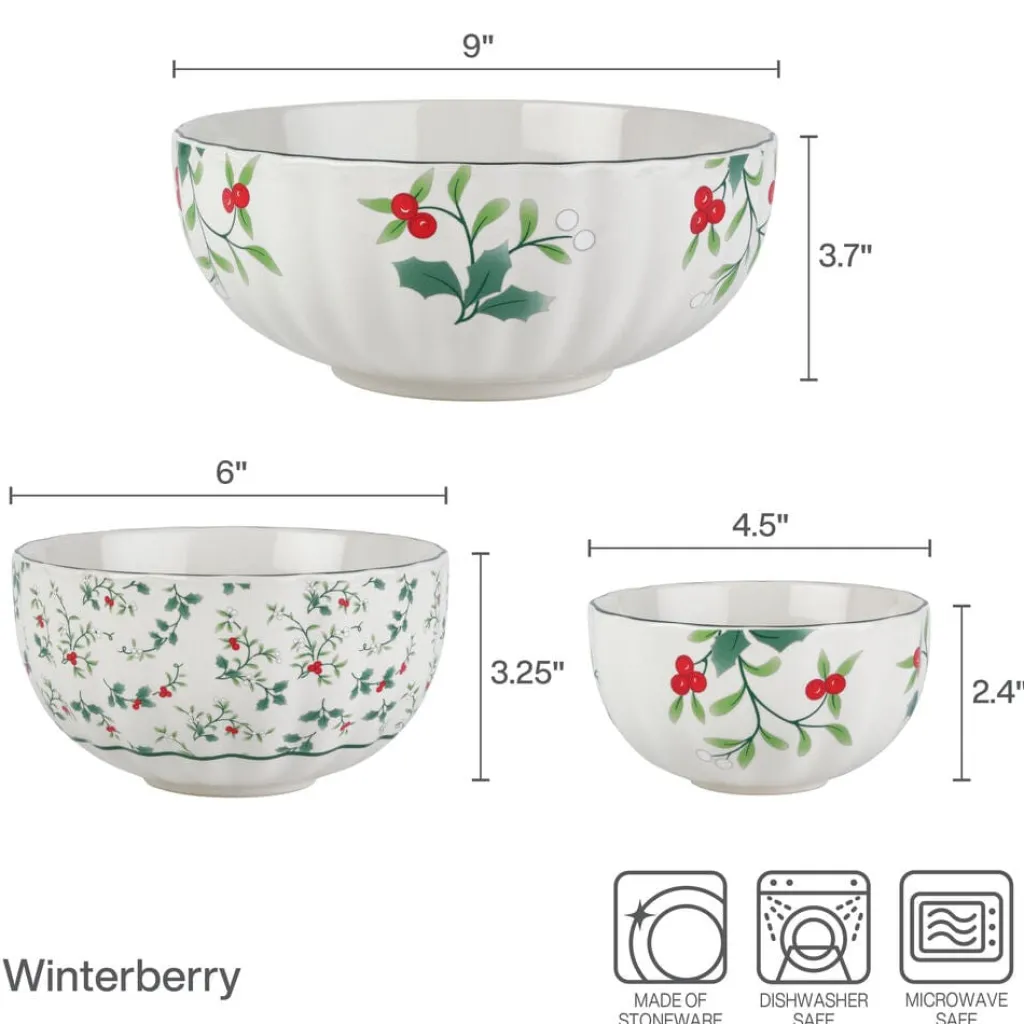Serve Bowls|Pfaltzgraff® Winterberry® Set of 3 Scalloped Serving Bowls