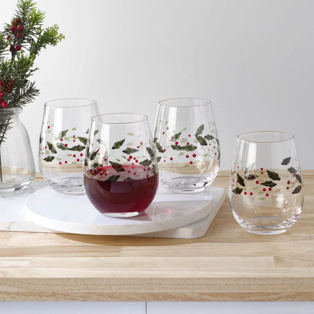 Drinking Glasses|Pfaltzgraff® Winterberry® Set of 4 Stemless Wine Glasses
