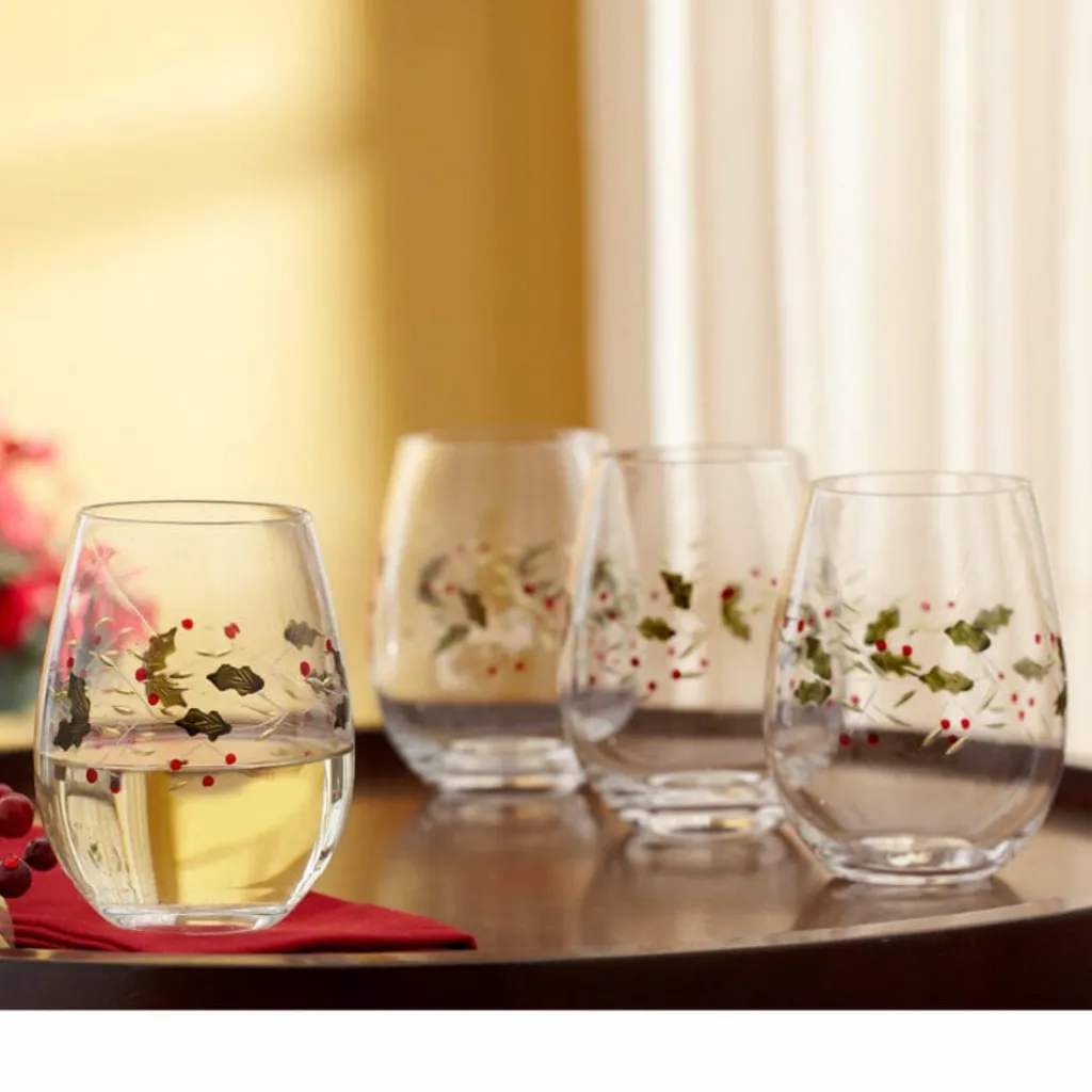 Drinking Glasses|Pfaltzgraff® Winterberry® Set of 4 Stemless Wine Glasses
