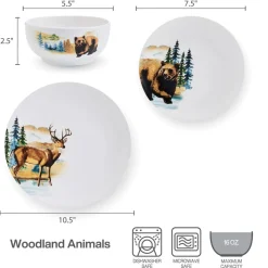 Dinnerware Service For 4|Studio Nova Woodland Animals 12 Piece Dinnerware Set, Service for 4