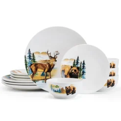 Dinnerware Service For 4|Studio Nova Woodland Animals 12 Piece Dinnerware Set, Service for 4
