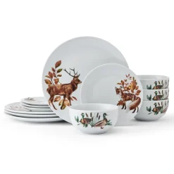 Dinnerware Service For 4|Studio Nova Woodland Wonders 12 Piece Dinnerware Set, Service for 4