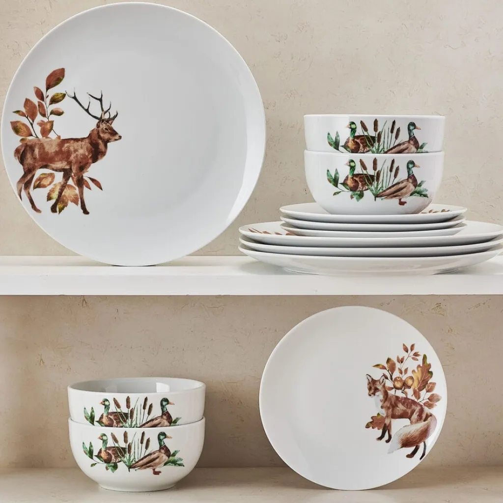 Dinnerware Service For 4|Studio Nova Woodland Wonders 12 Piece Dinnerware Set, Service for 4